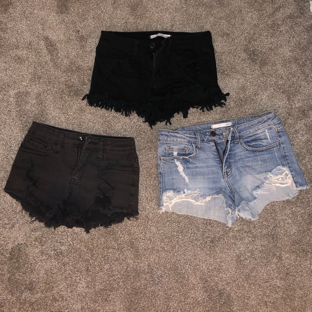 Set of 3 Kilque B Jean shorts 2 black 1 blue denim